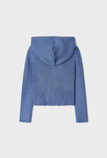 Mayoral Dusty Blue Zip Up Hooded Ribbed Sweater