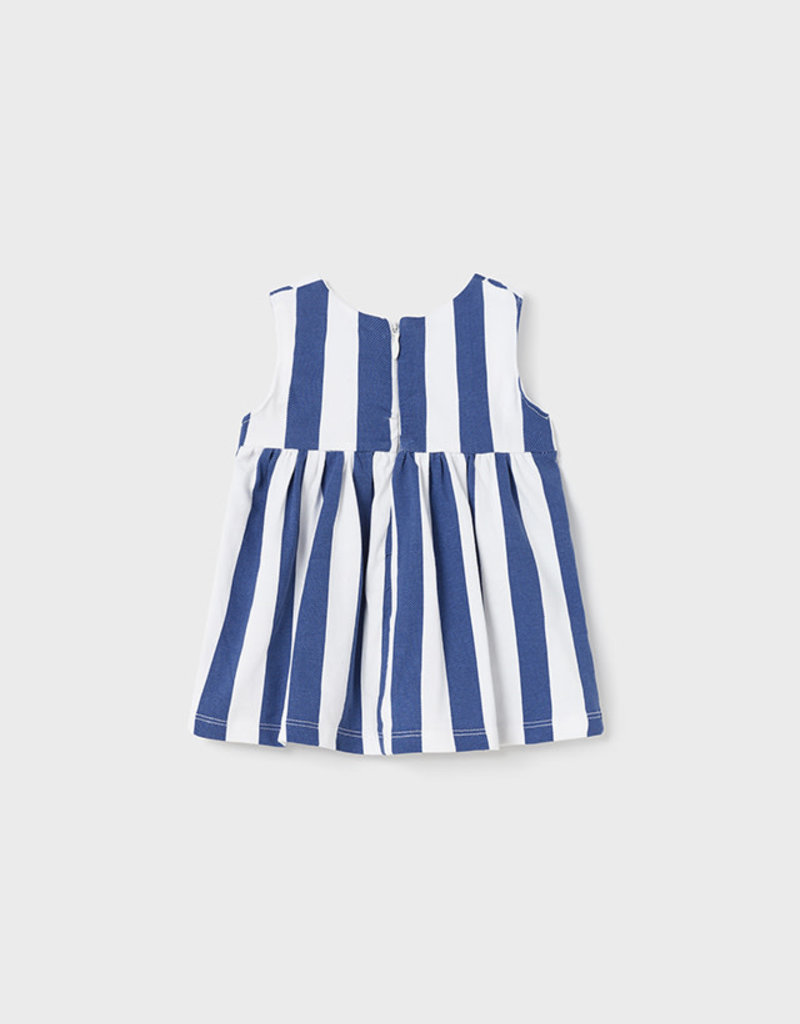 Mayoral White Blue Wide Stripe Dress
