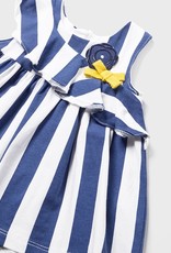 Mayoral White Blue Wide Stripe Dress