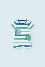 Mayoral Blue Green Stripe Shortall w/Dino Applique