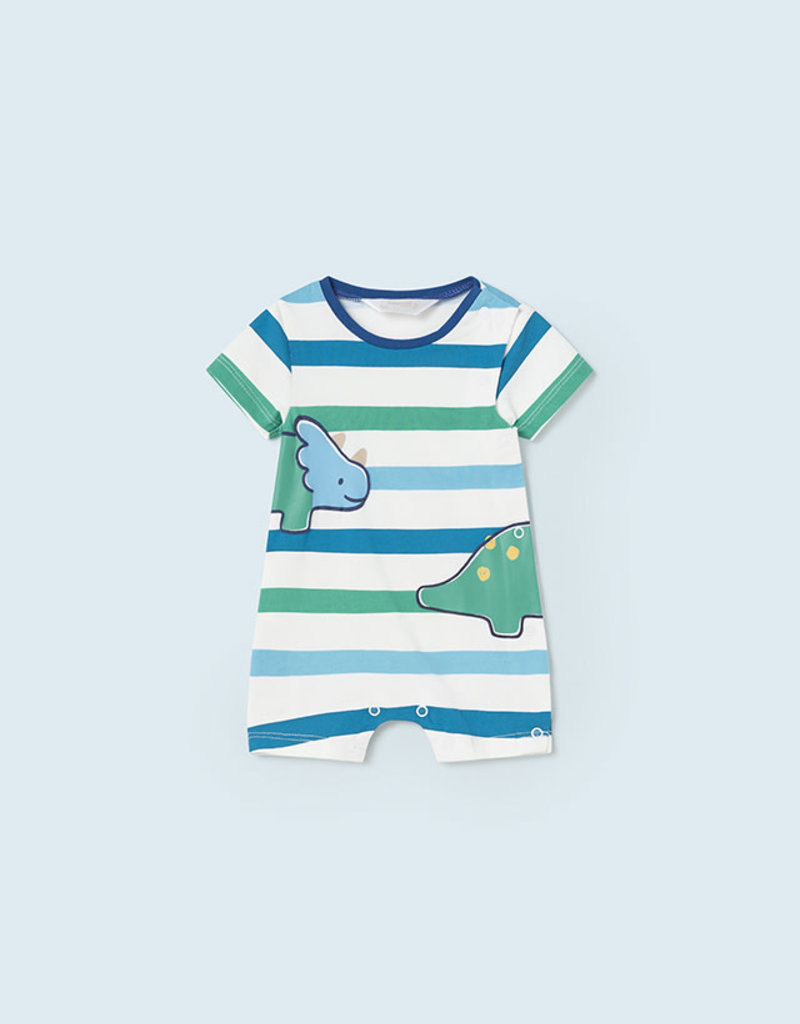 Mayoral Blue Green Stripe Shortall w/Dino Applique