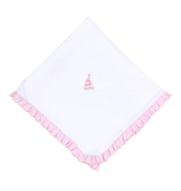 Magnolia Baby Pink Tiny Sailboat Emb Ruffle Receiving Blanket