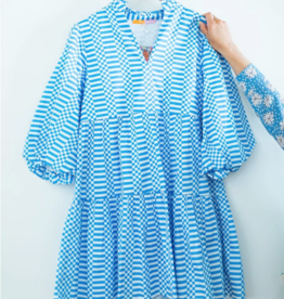 Briton Court Pullover Mini Dress Checker Blue