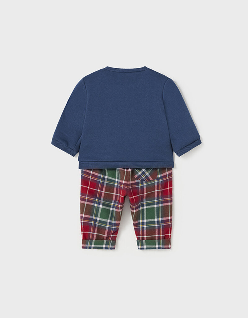 Mayoral Red Green Plaid Pants w/Puppy Appl Pullover