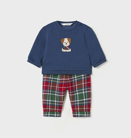 Mayoral SALE Red Green Plaid Pants w/Puppy Appl Pullover