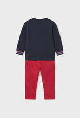 Mayoral Navy Sweater w/Astronaut Bear/Red Pant set