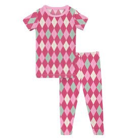 Kickee Pants SALE Print S/S Pajama Set Flamingo Argyle