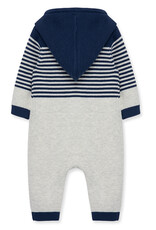 Little Me chest navy stripe coverall w/hood