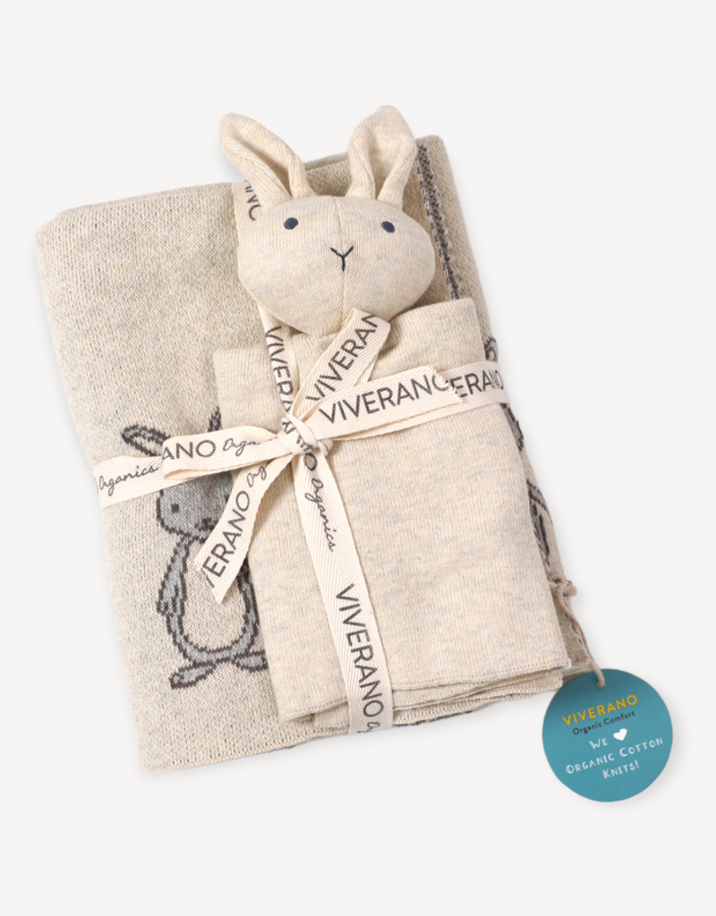 Viverano Bunny Mommy and Me Jacquard Knit Baby Blanket/Lovey Gift Set