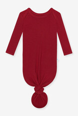 Posh Peanut Solid Ribbed Dark Red Knotted Gown 0/3M