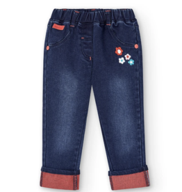 Boboli SALE Girls Denim Pants w/Flower Embroidery