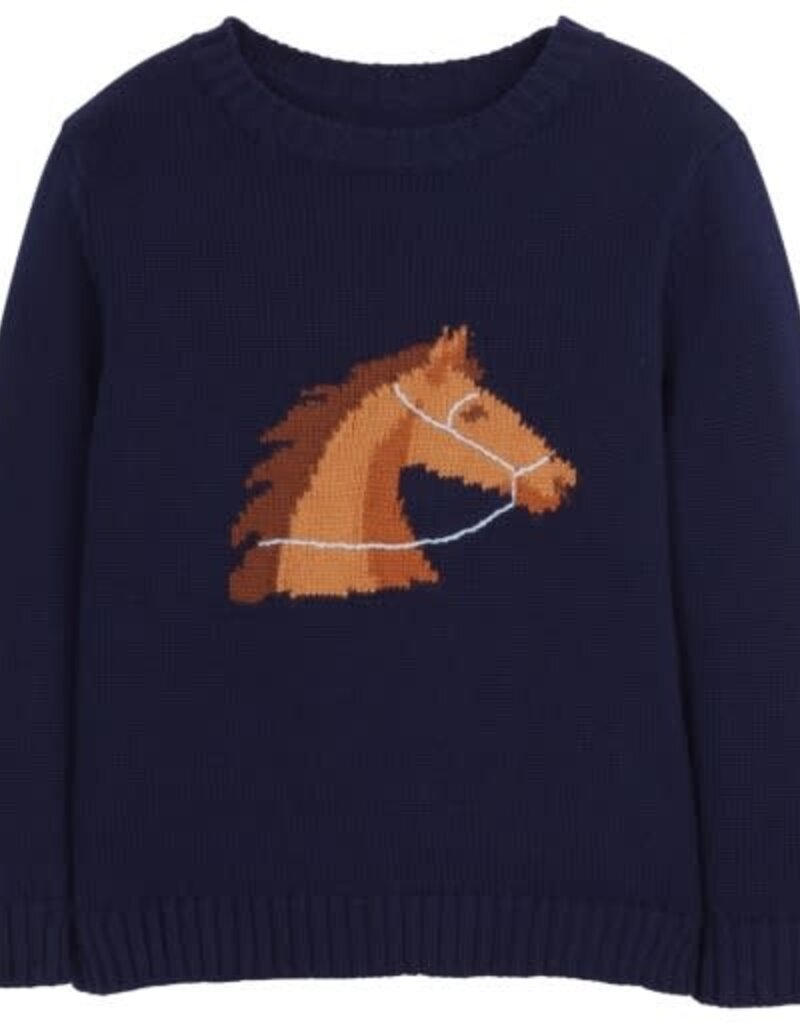 little english Navy Intarsia Sweater Horse