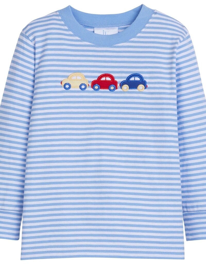 little english Applique T-Shirt Cars Lt Blue Stripe
