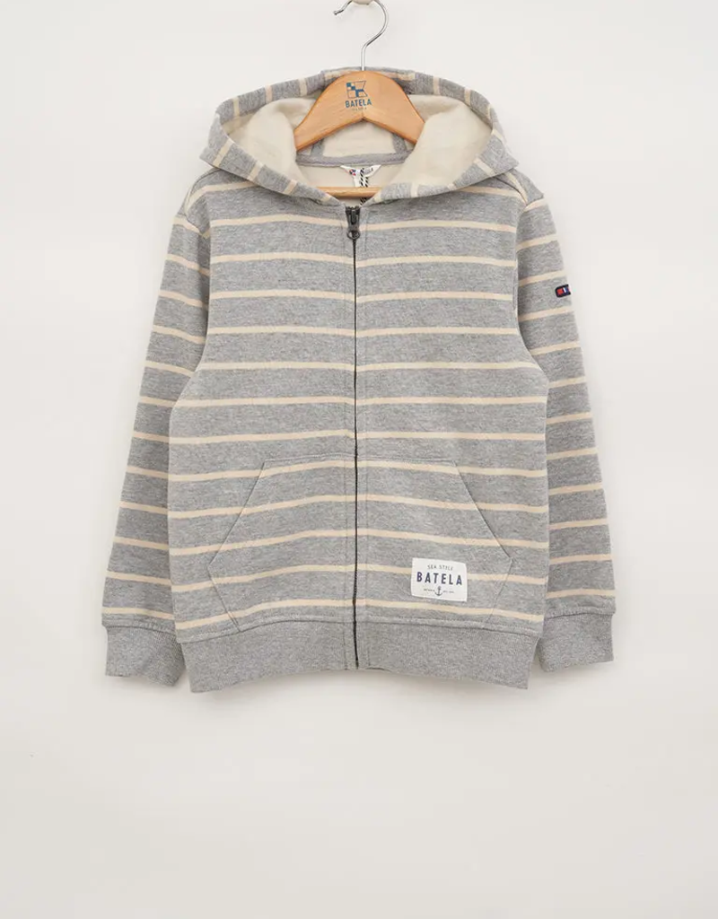 Batela Grey Striped Zip Hooded Sweatshirt