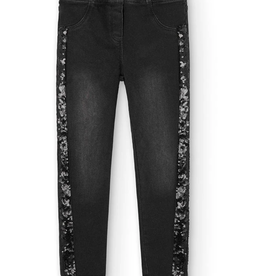 Boboli Black Stretch Denim Pants w/Sequin Stripe