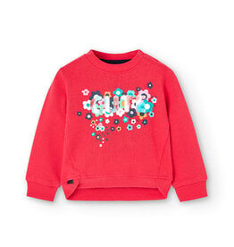 Boboli SALE Girls Fleece Sweatshirt Red w/Flowers