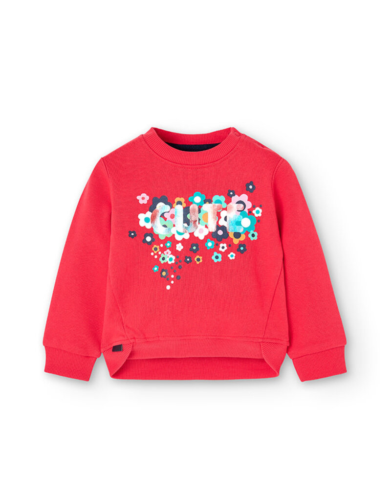 Girls Fleece Sweatshirt Red w/Flowers