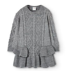 Boboli SALE Gray Cable Knit Sweater Dress w/Ruffles