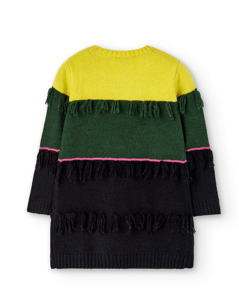 Boboli Green Yellow Black Stripe Knit Dress