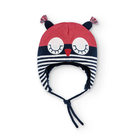 Boboli SALE Knit Hat Owl Ruby Red/Navy