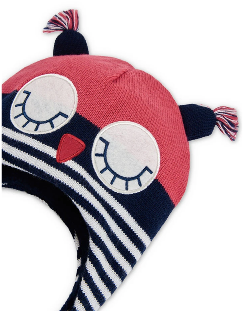 Boboli Knit Owl Hat Ruby Red/Navy
