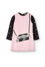 Boboli Pink Dress Black Sleeves w/Applique Purse