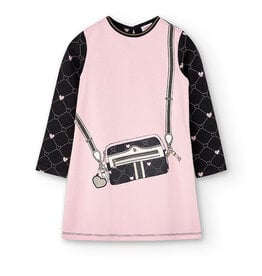 Boboli SALE Pink Dress Black Sleeves w/Applique Purse