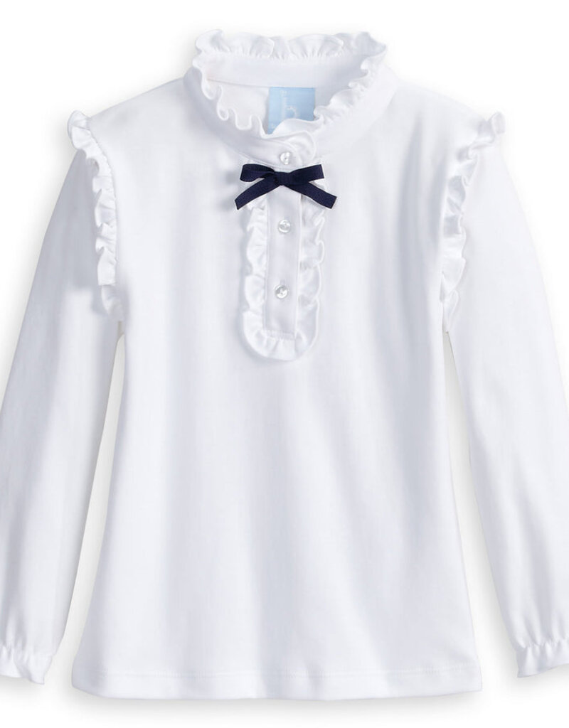 bella bliss Ruffle Pima Blouse White w/Navy Bow