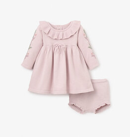 Elegant Baby Embr Violet Sleeve Knit Dress