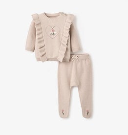 Elegant Baby Pony Meadow Heart Sweater Pant Set Taupe