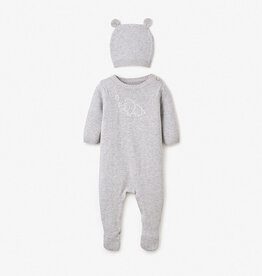 Elegant Baby Elephant Knit Jumpsuit w/Hat Grey