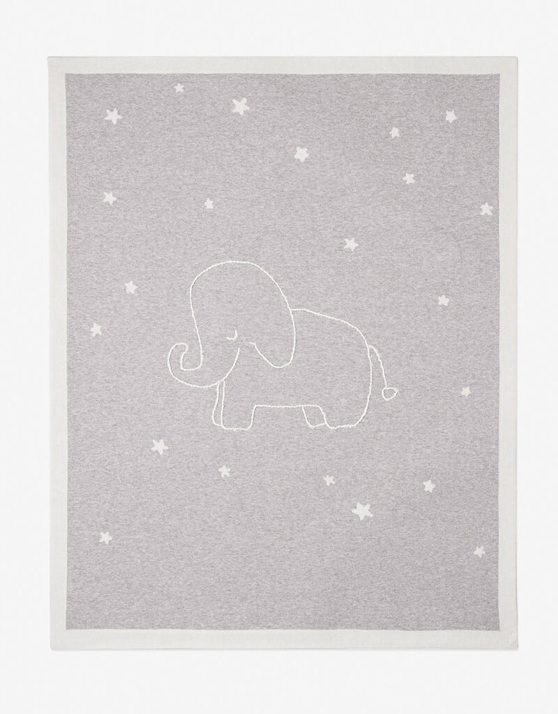 Elegant Baby Elephant Embroidery Blanket Grey