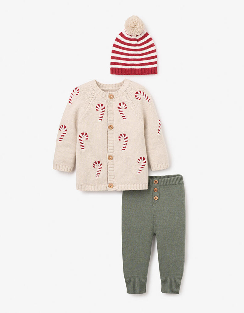 Elegant Baby Candycane Cardigan w/Knit Pants and Hat