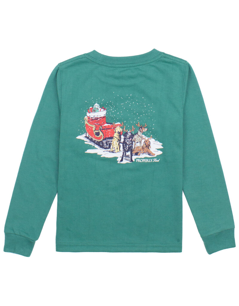 Properly Tied Sleigh Dogs LS Teal Tee