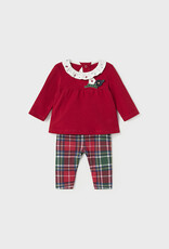 Mayoral Red Embroidered Top w/Plaid Leggings