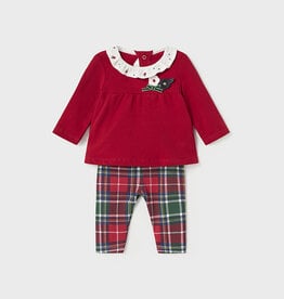 Mayoral SALE Red Embroidered Top w/Plaid Leggings
