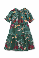 Tea Collection Puff Sleeve Tie Waist Dress Forest Floral
