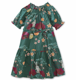 Tea Collection SALE Puff Sleeve Tie Waist Dress Forest Floral