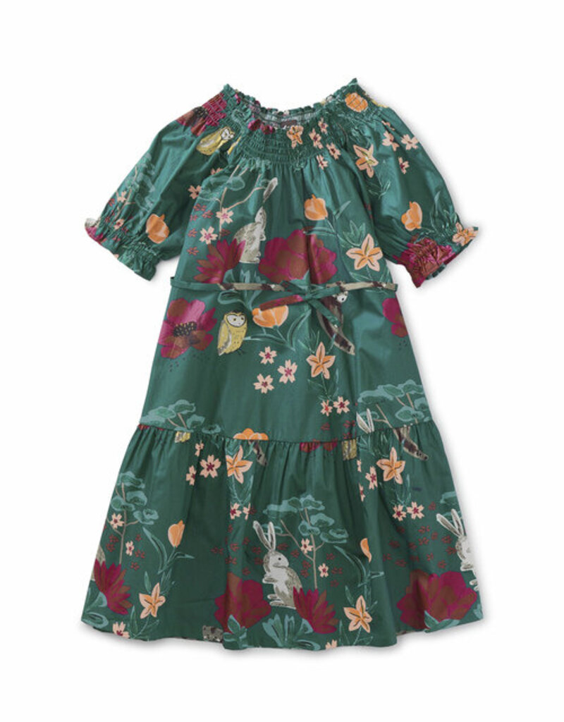 Tea Collection Puff Sleeve Tie Waist Dress Forest Floral