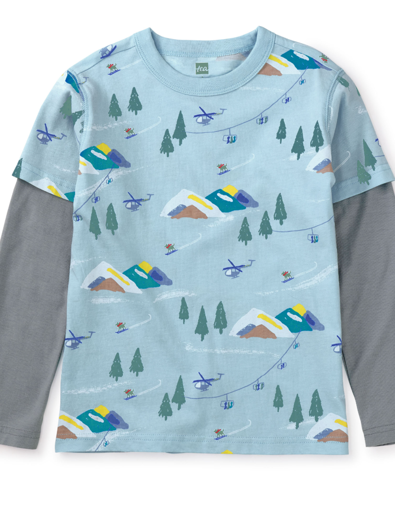 Tea Collection Printed Layered Sleeve Tee French Alps