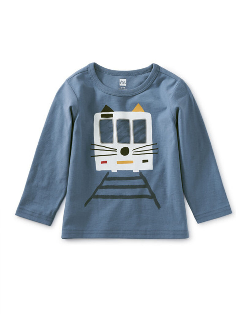 Tea Collection Cat Train Baby Graphic Tee Coronet Blue
