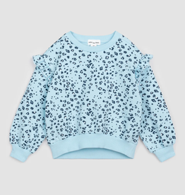 miles the label Leopard Print Angel Blue Ruffled Sweatshirt