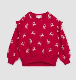 miles the label SALE Oh Reindeer Jolly Red Ruffled Sweatshirt
