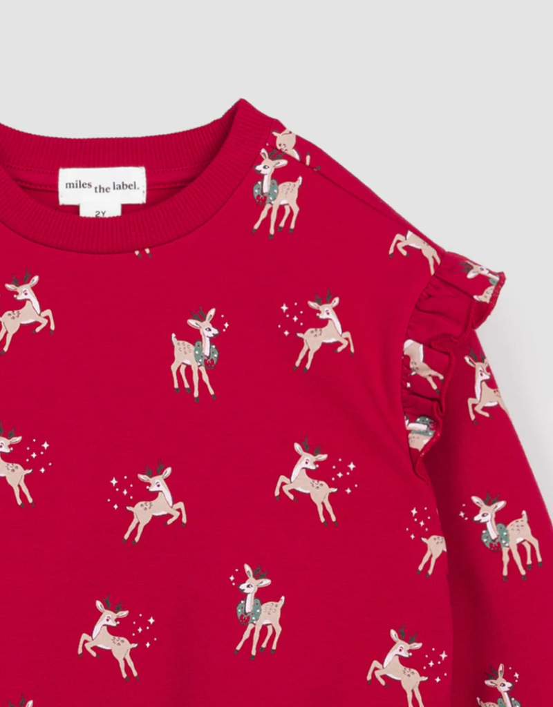 miles the label Oh Reindeer Jolly Red Ruffled Sweatshirt