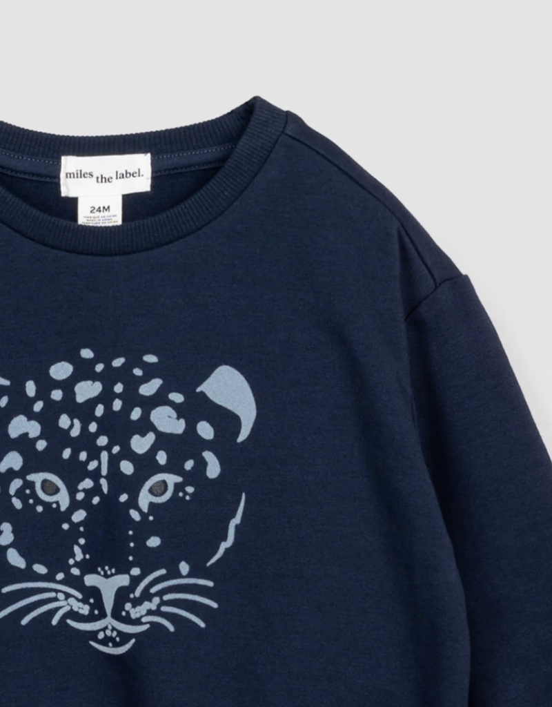 miles the label Snow Leopard Winter Navy Sweatshirt
