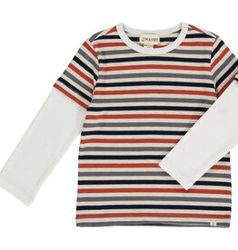 Me & Henry Cameron Mock Sleeve Tee Multi Brown Stripe