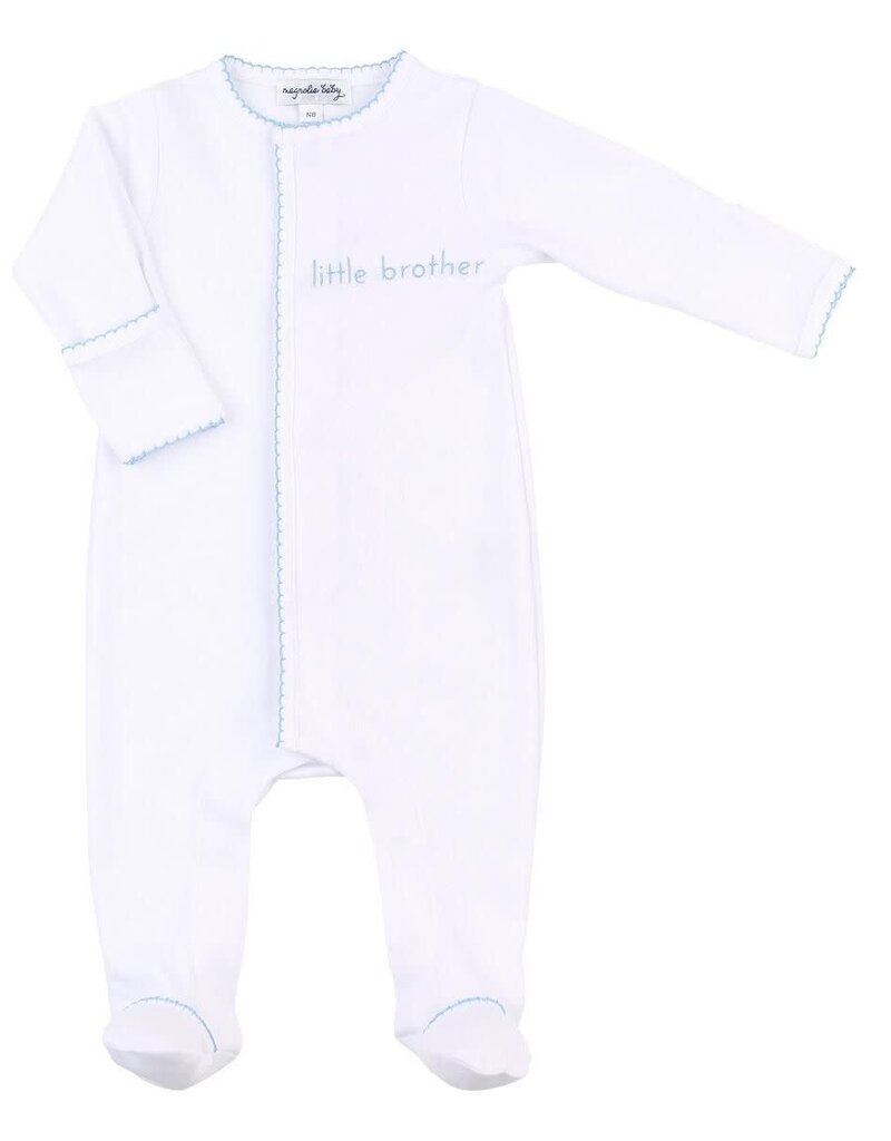 Magnolia Baby Little Brother Embroidered White Footie