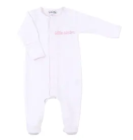 Magnolia Baby Little Sister Embroidered Footie Pink