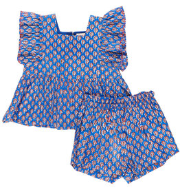 Pink Chicken blue lisbon ditsy girls elsie 2pc set