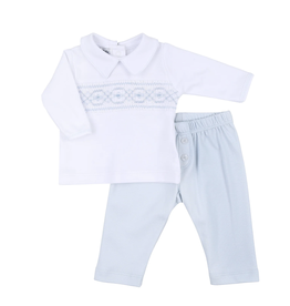 Magnolia Baby SALE Alex Blue Smocked Collared Boy 2pc Pant Set